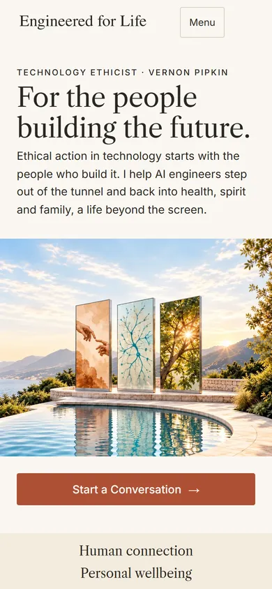 The live engineered-for-life.com homepage on a phone